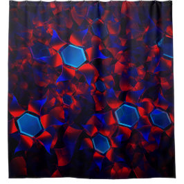 Blaues Hexagon gemischt mit überlappenden roten Ku Duschvorhang