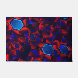 Blaues Hexagon gemischt mit überlappenden roten Ku Fußmatte