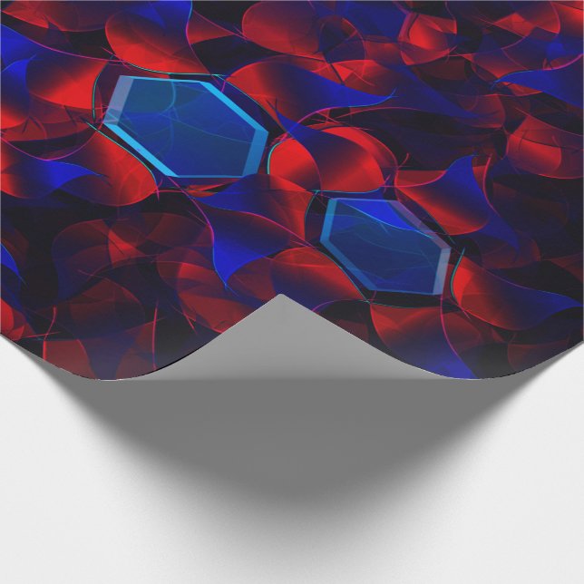 Blaues Hexagon gemischt mit überlappenden roten Ku Geschenkpapier (Ecke)