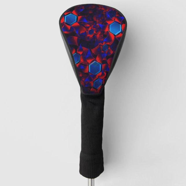 Blaues Hexagon gemischt mit überlappenden roten Ku Golf Headcover (Vorderseite)