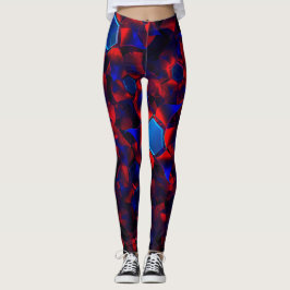 Blaues Hexagon gemischt mit überlappenden roten Ku Leggings