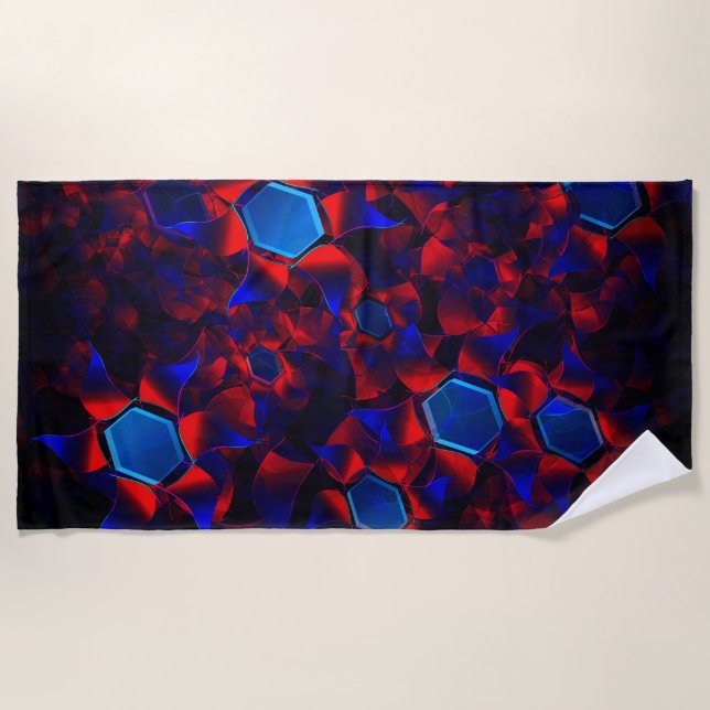 Blaues Hexagon gemischt mit überlappenden roten Ku Strandtuch (Vorderseite)