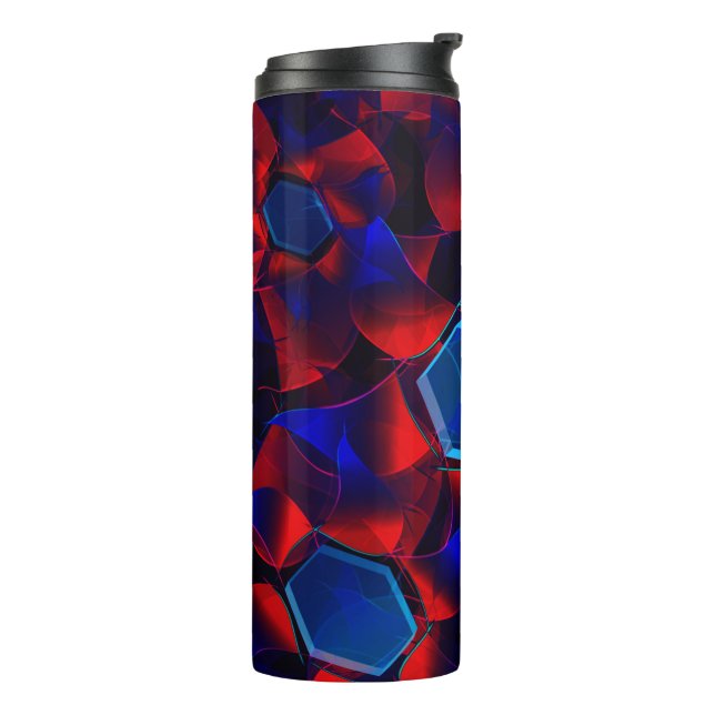 Blaues Hexagon gemischt mit überlappenden roten Ku Thermosbecher (Nach links gedreht)