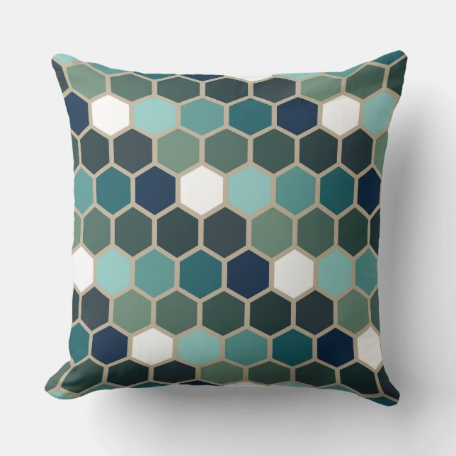 Blaues Hexagon-Mosaik modisch Kissen (Vorderseite)