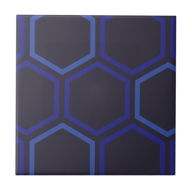 Blaues Hexagon-Muster Fliese (Vorderseite)