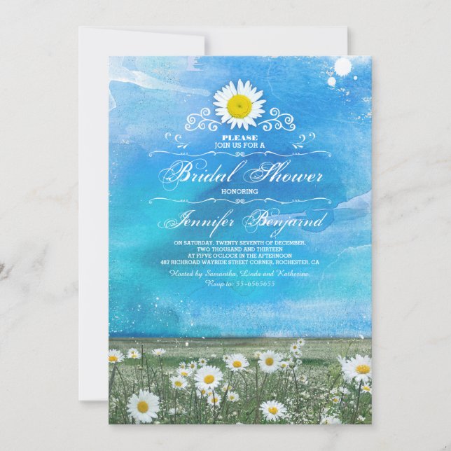Blaues Himmel und Sommerwiese Brautparty Einladung (Vorderseite)