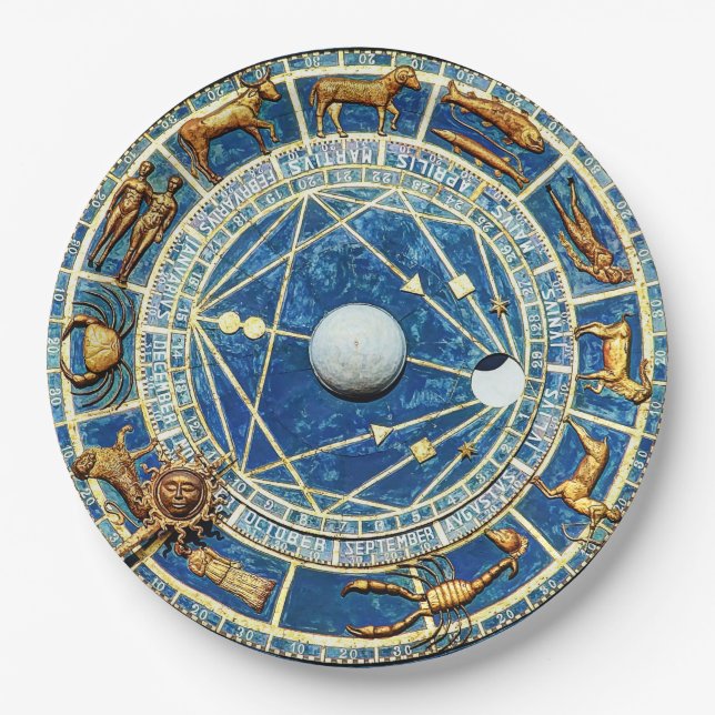Blaues Himmelsreich Zodiac Astrologie Party Horosk Pappteller (Vorderseite)