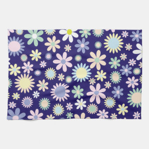 Blaues Hintergrund-Blumenmuster Geschirrtuch