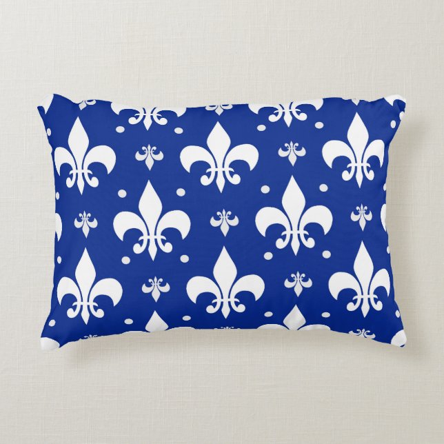 Blaues Hintergrund Fleur-de-lis-Muster Dekokissen (Vorderseite)