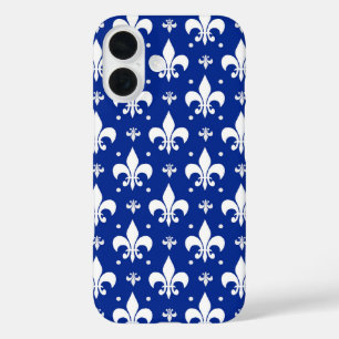Blaues Hintergrund Fleur-de-lis-Muster iPhone 16 Hülle