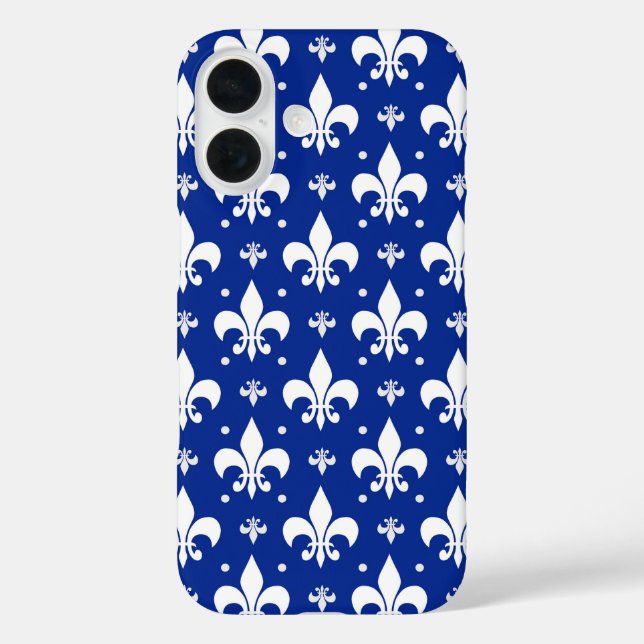 Blaues Hintergrund Fleur-de-lis-Muster iPhone 16 Hülle (Rückseite)