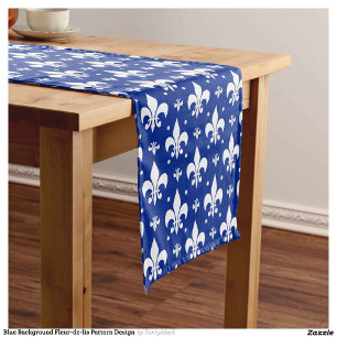 Blaues Hintergrund Fleur-de-lis-Muster Kurzer Tischläufer
