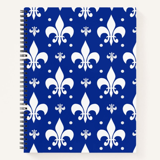 Blaues Hintergrund Fleur-de-lis-Muster Notizbuch (Vorderseite)