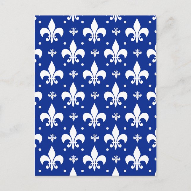 Blaues Hintergrund Fleur-de-lis-Muster Postkarte (Vorderseite)
