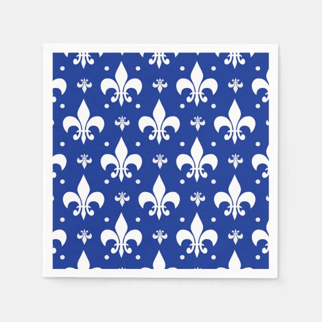 Blaues Hintergrund Fleur-de-lis-Muster Serviette (Vorderseite)