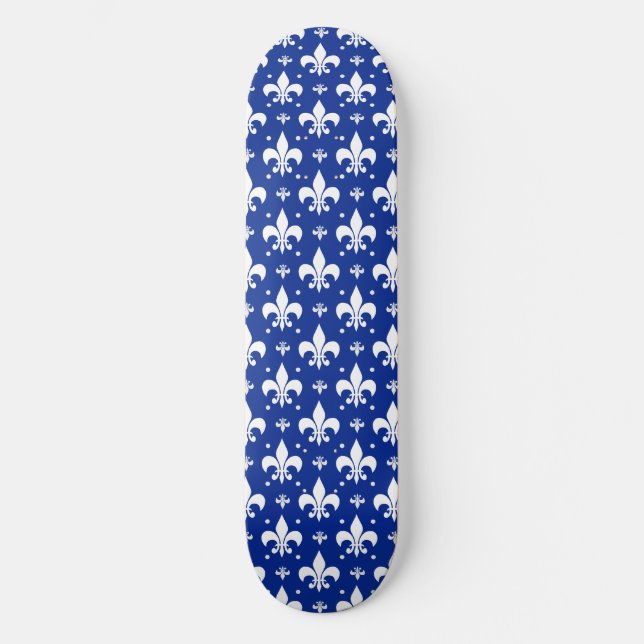 Blaues Hintergrund Fleur-de-lis-Muster Skateboard (Vorderseite)