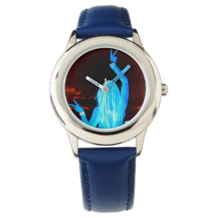 Blaues Hippie-Mädchen schwänzt Friedenszeichen Armbanduhr