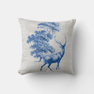 Blaues Hirsch auf grauer Leinwand Grain Sack Kisse Kissen