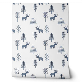 Blaues Hirsch und Weihnachtsbaummuster Wallpaper Tapete