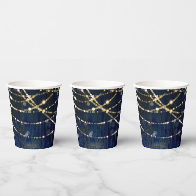 Blaues Holz Rustikale Lichter Hochzeit Pappbecher (Multi)