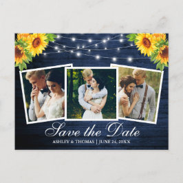 Blaues Holz Sonnenblumen 3 Foto Save the Date Einladungspostkarte