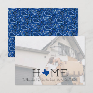 Blaues HOME Texas Umzugsankündigung