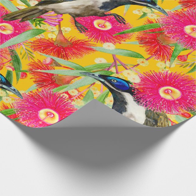 Blaues Honeyeater-Muster Geschenkpapier (Ecke)