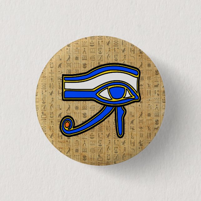 Blaues Horn auf Hieroglyphen Button (Vorderseite)