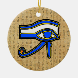 Blaues Horn auf Hieroglyphen Keramik Ornament