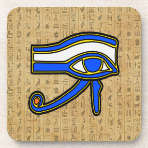 Blaues Horus-Auge auf Hieroglyphen-Getränkeunterse Getränkeuntersetzer