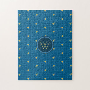 Blaues Houndstooth-Puzzle mit goldenem Akzent
