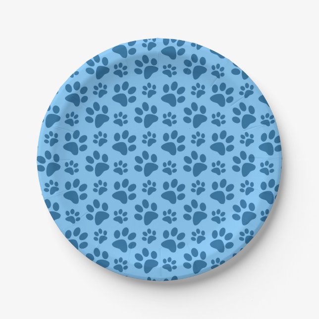Blaues Hundetatzen-Druckpastellmuster Pappteller (Vorderseite)