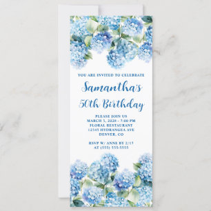 Blaues Hydrangea 50. Geburtstag Einladung