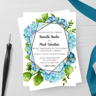 Blaues Hydrangea Blume Geometric Wedding Einladung