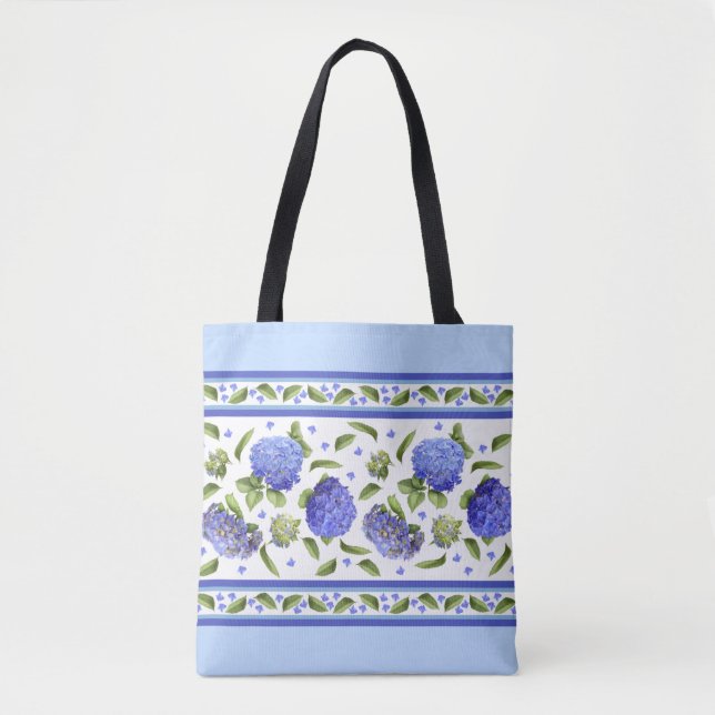 Blaues Hydrangea Botanisches Muster Tasche (Vorderseite)