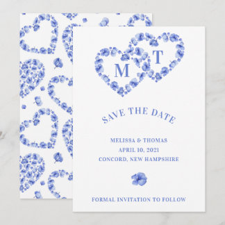 Blaues Hydrangea-Doppelherz Save The Date
