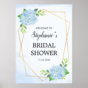 Blaues Hydrangea Geometrisches Brautparty Poster