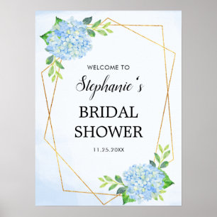 Blaues Hydrangea Geometrisches Brautparty Poster