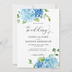 Blaues Hydrangea in einer QR-Blumenhochzeit Einladung