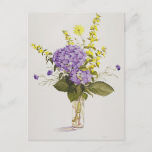 Blaues Hydrangea mit gelber Loosestrife Postkarte