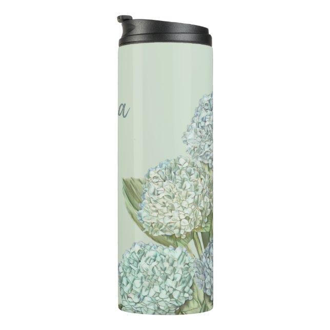 Blaues Hydrangea/Sage Green Thermosbecher (Nach rechts gedreht)