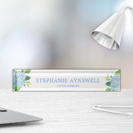 Blaues Hydrangea Wasserfarbe Namensplakette