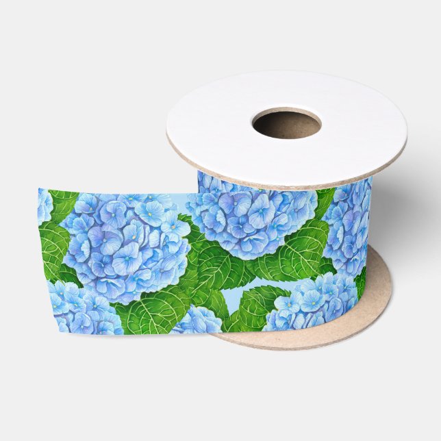 Blaues Hydrangea-Wasserfarben-Muster Satinband (Spule)