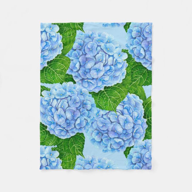 Blaues Hydrangea-Wasserfarbenmuster Fleecedecke (Vorderseite)