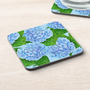 Blaues Hydrangea-Wasserfarbenmuster Getränkeuntersetzer