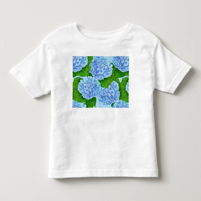 Blaues Hydrangea-Wasserfarbenmuster Kleinkind T-shirt (Vorderseite)