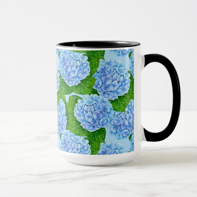 Blaues Hydrangea-Wasserfarbenmuster Tasse (Rechts)