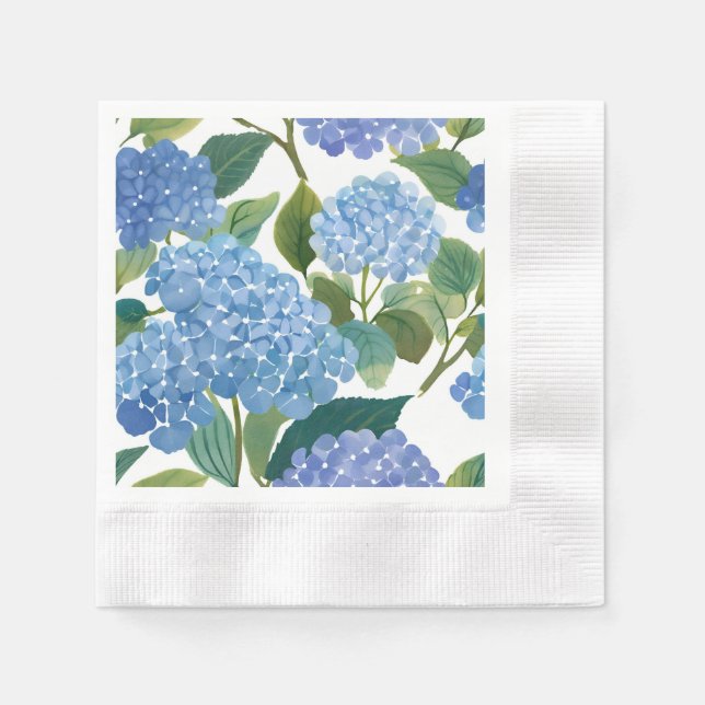 Blaues Hydrangeas Wasserfarben Serviette (Vorderseite)