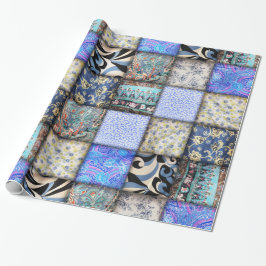 Blaues Imitat-Patchwork-Quiltmuster Geschenkpapier