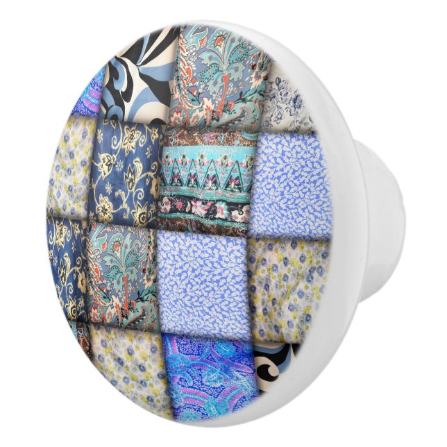 Blaues Imitat-Patchwork-Quiltmuster Keramikknauf (Rechts)